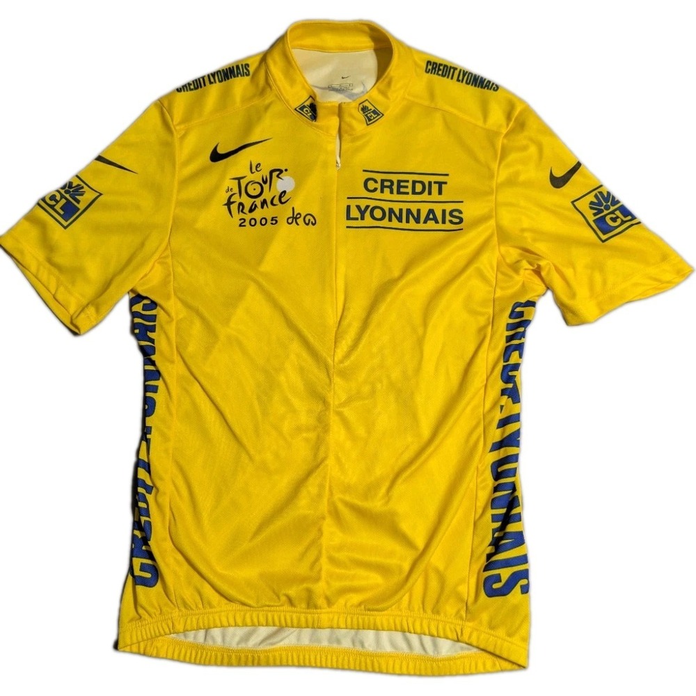 Vintage 2005 Nike Tour de France Cycling Jersey Mens L Yellow Credit Lyonnais